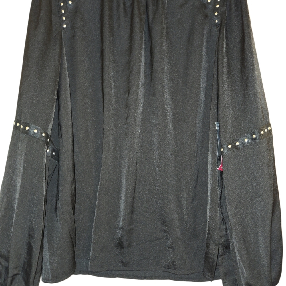 Vince Camuto Black Studded Embellished Blouse Long Sleeve Silver Detail  Sz:Med - Picture 5 of 12